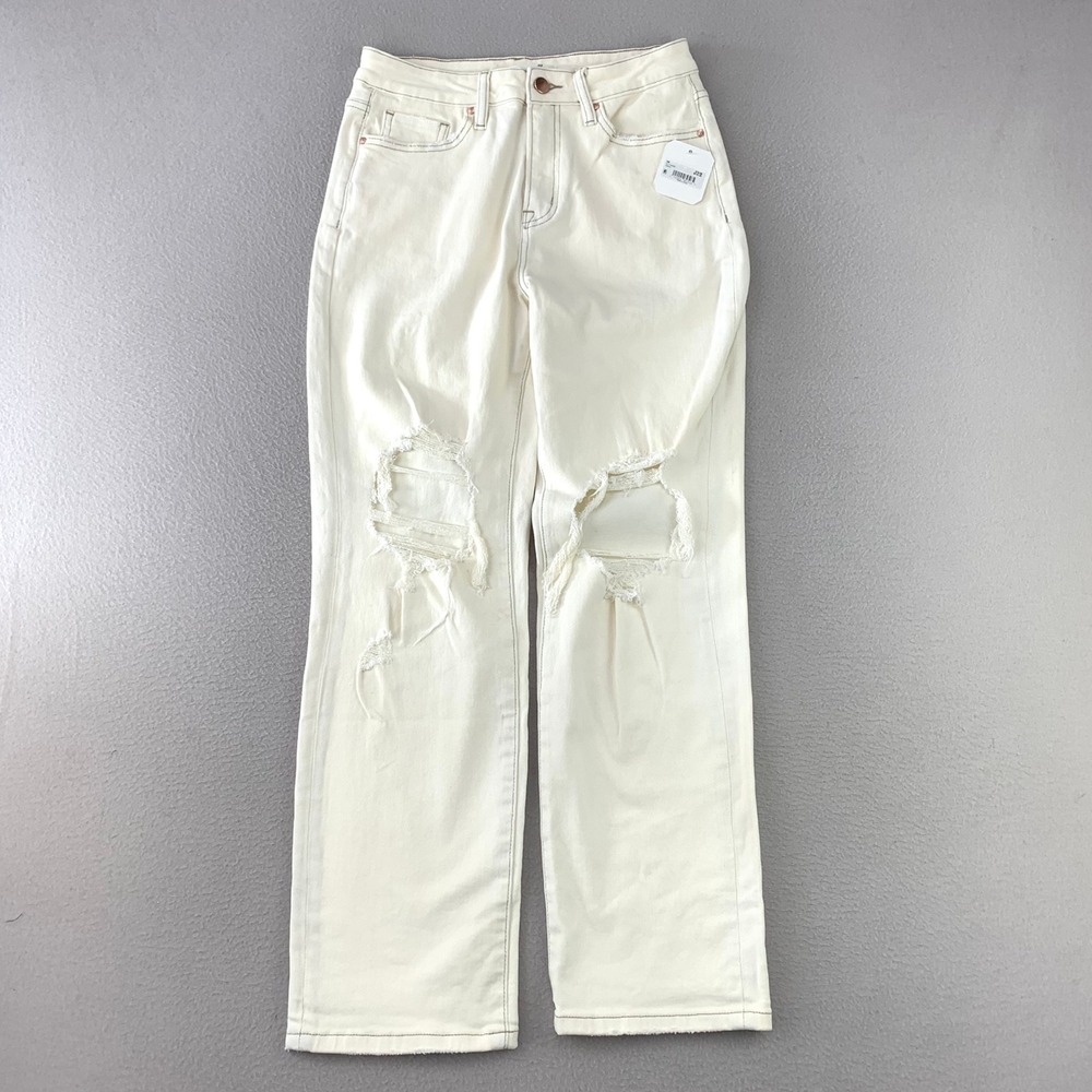 Altar'd State Jeans Women 26 Cream NWT Distressed Straight Leg High Rise